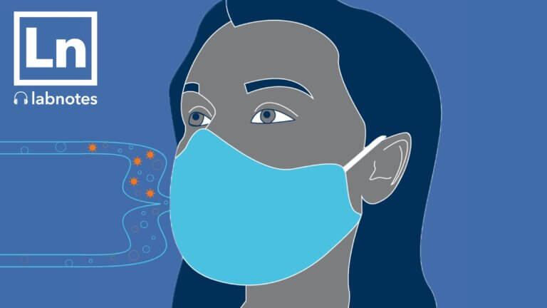 Illustration showing a mask with virus coming out