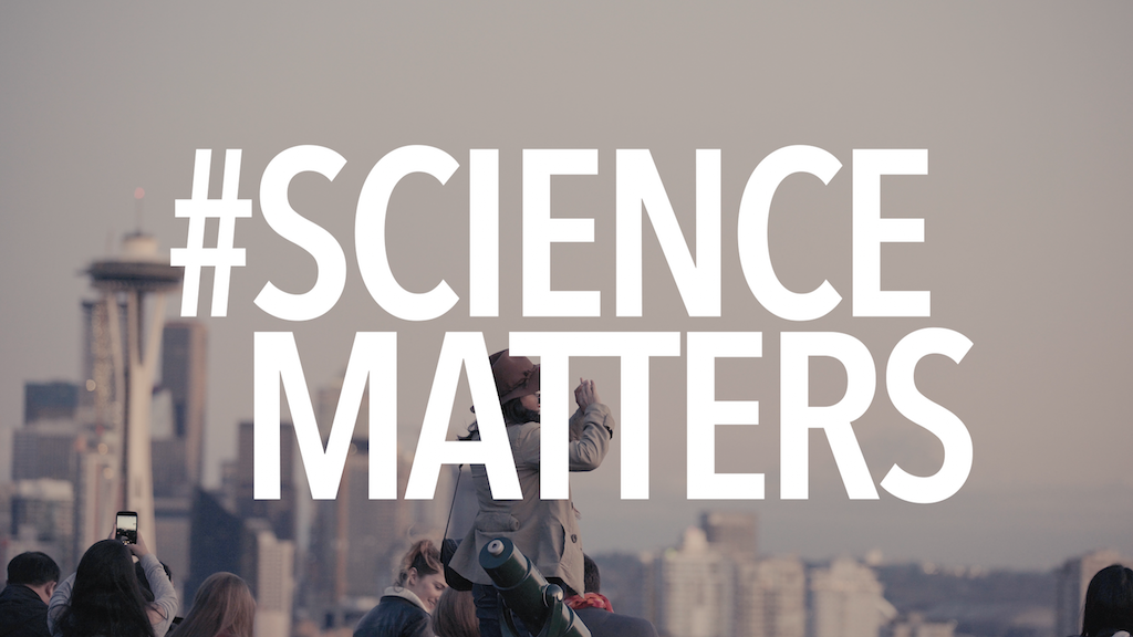 Image of Seattle Skyline with #ScienceMatters text overlay