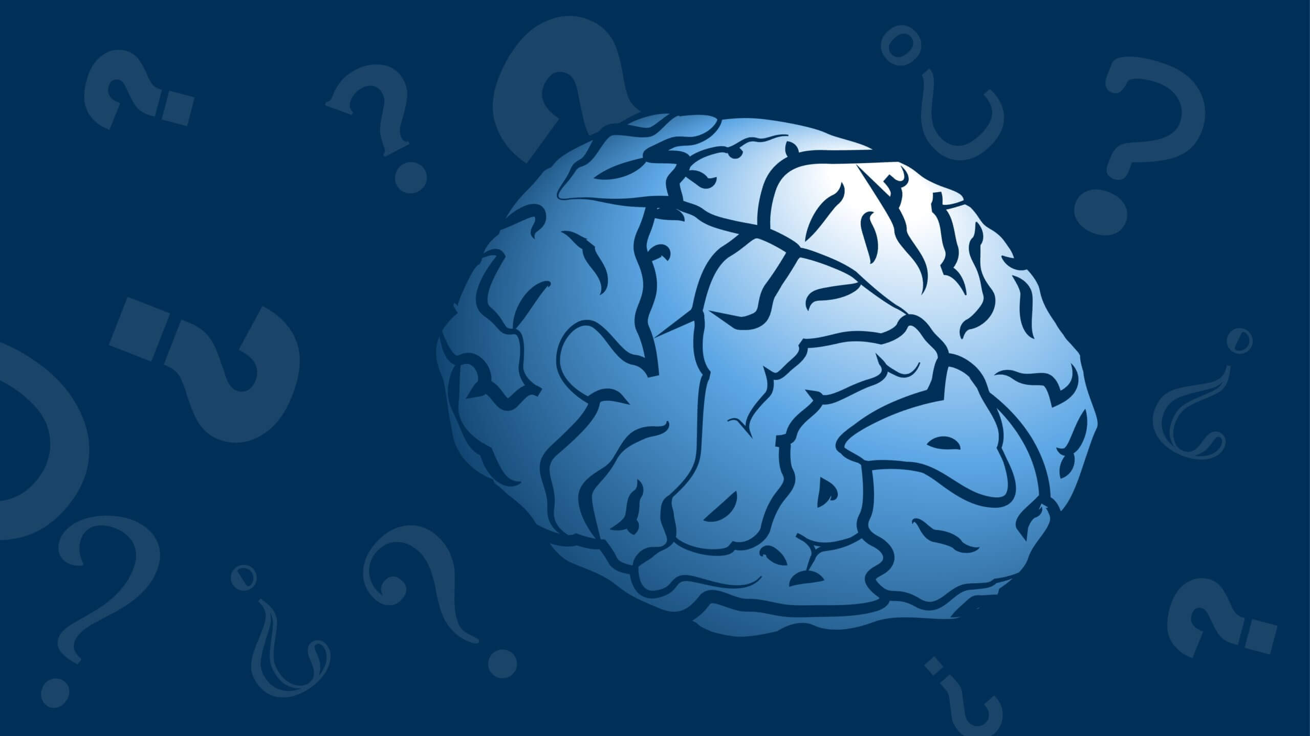 Illustration of a brain surrounded by question marks