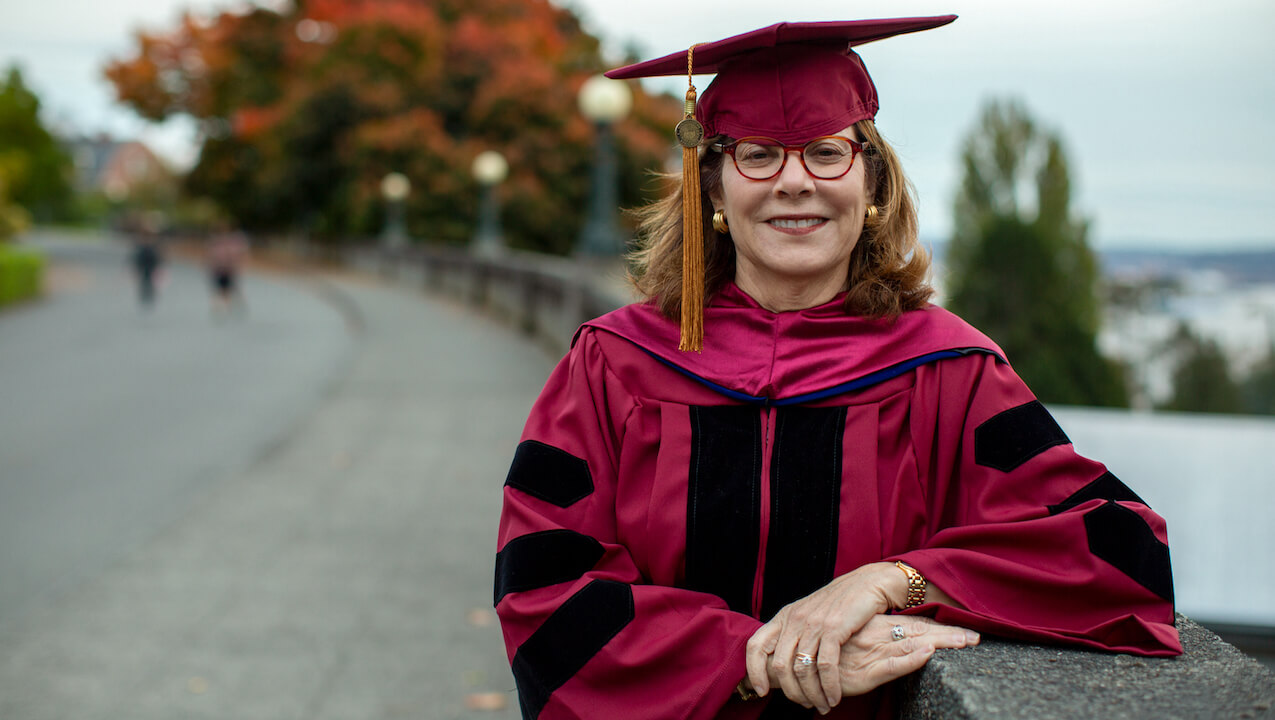 Buchanan celebrated graduating from her doctorate program in Queen Anne, Seattle, in 2021. Photo by Erik Dinnel / Allen Institute.