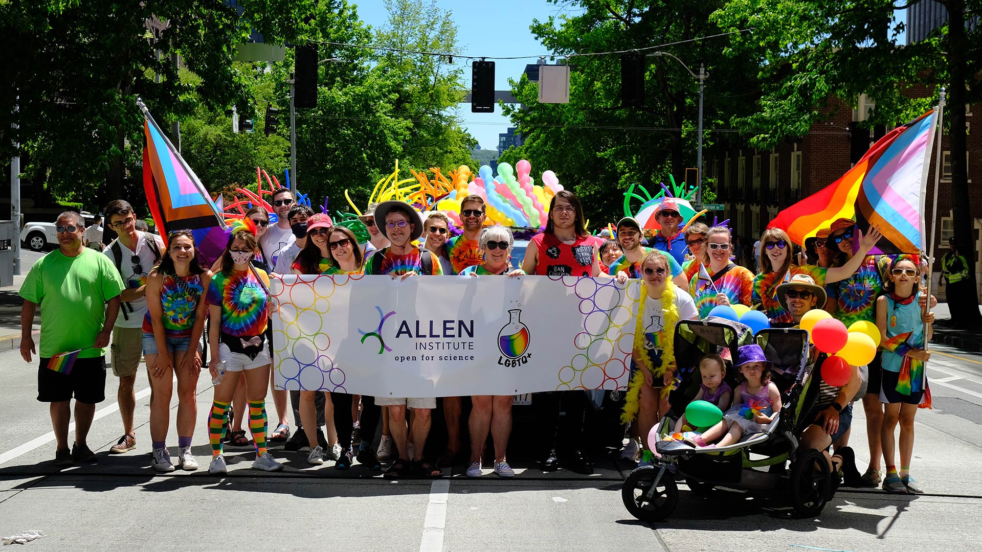 Allen Institute staff march in the Seattle Pride parade.