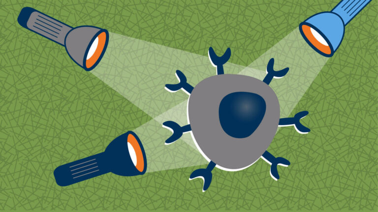 Illustration of flashlight pointed at a cell