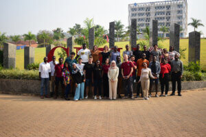 Group of students stand outside the CMU Africa campus