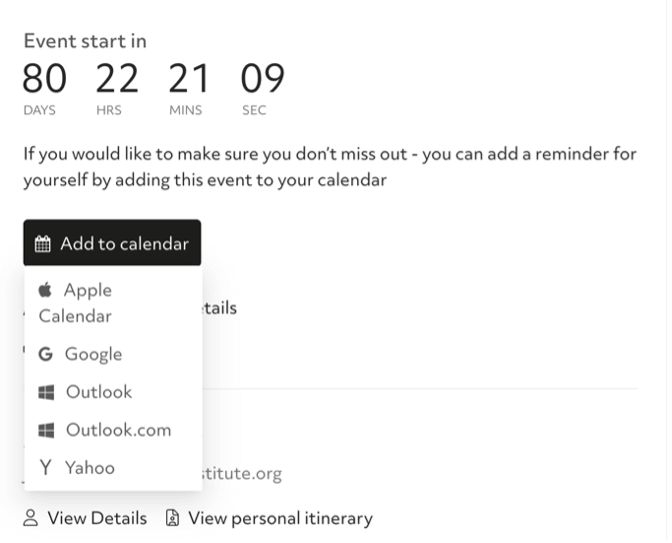 screenshot of screen to add event to calendar