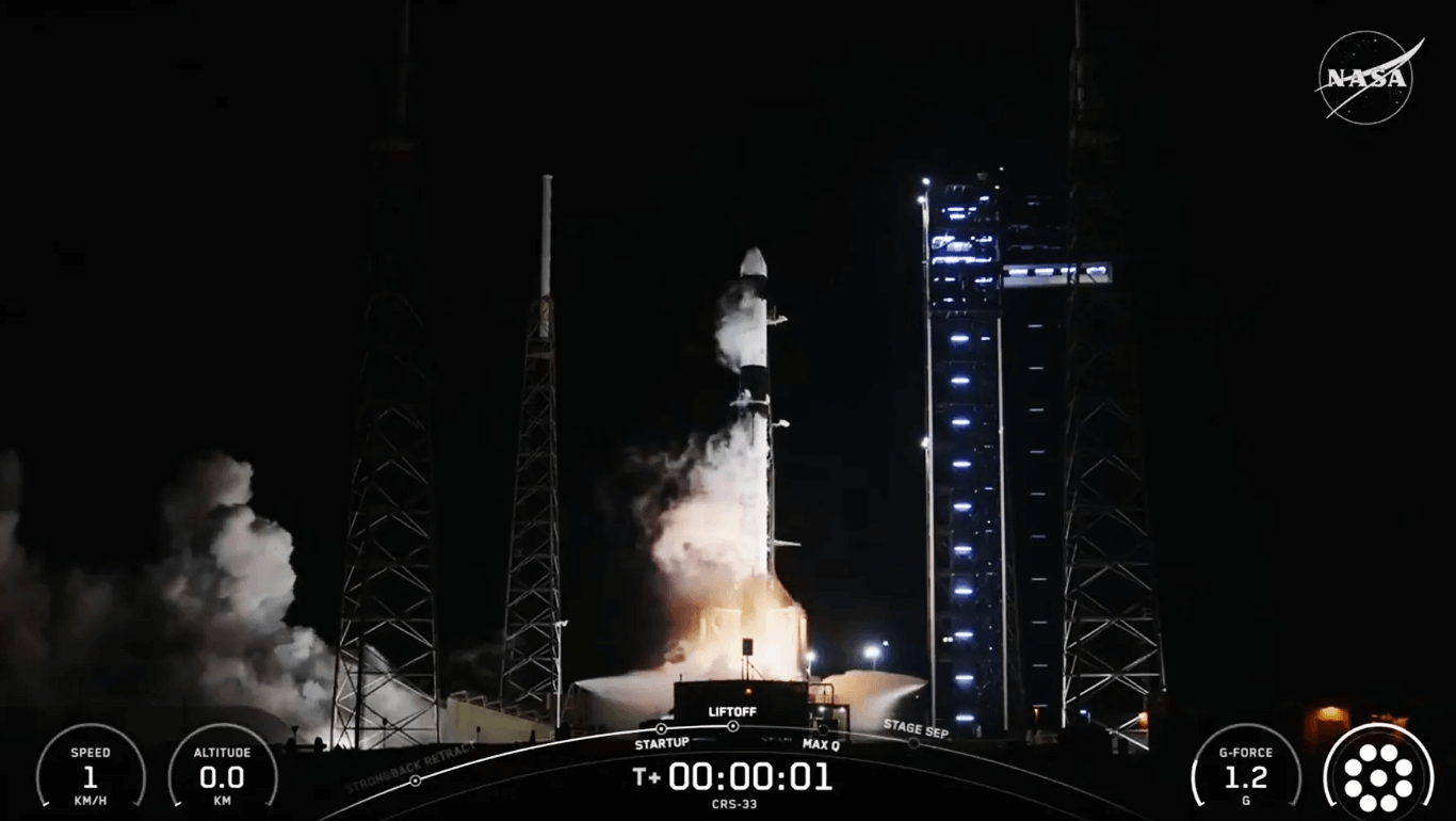 Rocket ready for launch during the night at a launch pad in Florida